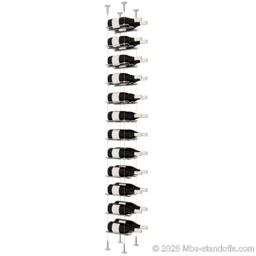 [SCS15A-CW02-K12] Viognier - Condrieu Collection Bottle Display Cable Cradle Kit, 24-Bottle (2x12) Capacity, Floating Cable System, 2-Bottle Wave Acrylic Cradle, Cable: 1/16″ Diameter, 13′-1″ Length with Clear Anodized Hanger