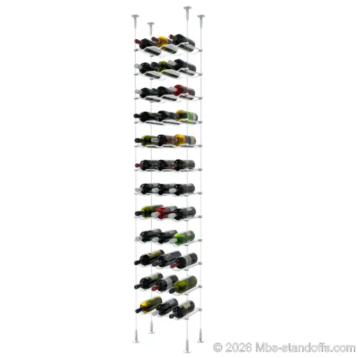 [SCS15A-CW03-K12] Viognier - Condrieu Collection Bottle Display Cable Cradle Kit, 36-Bottle (3x12) Capacity, Floating Cable System, 3-Bottle Wave Acrylic Cradle, Cable: 1/16″ Diameter, 13′-1″ Length with Clear Anodized Hanger