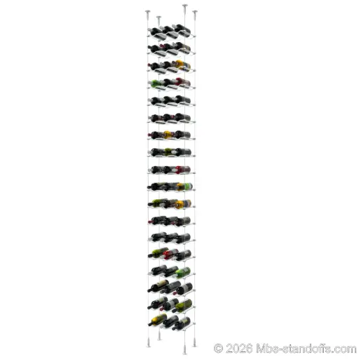 [SCS15A-CW03-K18] Viognier - Condrieu Collection Bottle Display Cable Cradle Kit, 54-Bottle (3x18) Capacity, Floating Cable System, 3-Bottle Wave Acrylic Cradle, Cable: 1/16″ Diameter, 13′-1″ Length with Clear Anodized Hanger