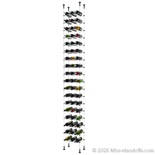 [SCS15MB-CW03-K18] Viognier - Condrieu Collection Bottle Display Cable Cradle Kit, 54-Bottle (3x18) Capacity, Floating Cable System, 3-Bottle Wave Acrylic Cradle, Cable: 1/16″ Diameter, 13′-1″ Length with Matte Black Anodized Hanger