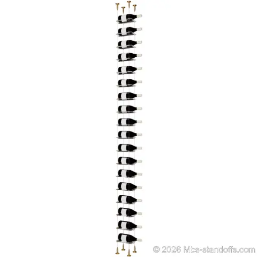 [SCS15BR-CW01-K18] Viognier - Condrieu Collection Bottle Display Cable Cradle Kit, 18-Bottle Capacity, Floating Cable System, 1-Bottle Wave Acrylic Cradle, Cable: 1/16″ Diameter, 13′-1″ Length with Champagne Anodized Hanger