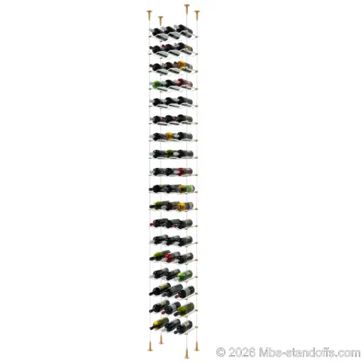 [SCS15BR-CW03-K18] Viognier - Condrieu Collection Bottle Display Cable Cradle Kit, 54-Bottle (3x18) Capacity, Floating Cable System, 3-Bottle Wave Acrylic Cradle, Cable: 1/16″ Diameter, 13′-1″ Length with Champagne Anodized Hanger