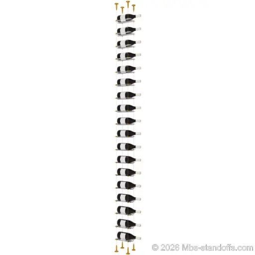 [SCS15G-CW01-K18] Viognier - Condrieu Collection Bottle Display Cable Cradle Kit, 18-Bottle Capacity, Floating Cable System, 1-Bottle Wave Acrylic Cradle, Cable: 1/16″ Diameter, 13′-1″ Length with Gold Anodized Hanger