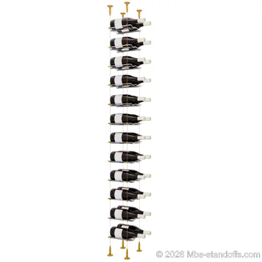 [SCS15G-CW02-K12] Viognier - Condrieu Collection Bottle Display Cable Cradle Kit, 24-Bottle (2x12) Capacity, Floating Cable System, 2-Bottle Wave Acrylic Cradle, Cable: 1/16″ Diameter, 13′-1″ Length with Gold Anodized Hanger
