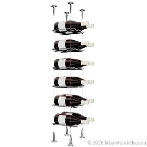 [SCS15CP-CW02-K6] Viognier - Condrieu Collection Bottle Display Cable Cradle Kit, 12-Bottle (2x6) Capacity, Floating Cable System, 2-Bottle Wave Acrylic Cradle, Cable: 1/16″ Diameter, 13′-1″ Length with Chrome Mirror Hanger