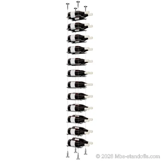 [SCS15CP-CW02-K12] Viognier - Condrieu Collection Bottle Display Cable Cradle Kit, 24-Bottle (2x12) Capacity, Floating Cable System, 2-Bottle Wave Acrylic Cradle, Cable: 1/16″ Diameter, 13′-1″ Length with Chrome Mirror Hanger