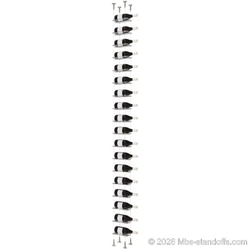[SCS15SS-CW01-K18] Viognier - Condrieu Collection Bottle Display Cable Cradle Kit, 18-Bottle Capacity, Floating Cable System, 1-Bottle Wave Acrylic Cradle, Cable: 1/16″ Diameter, 13′-1″ Length with Satin Brushed Hanger