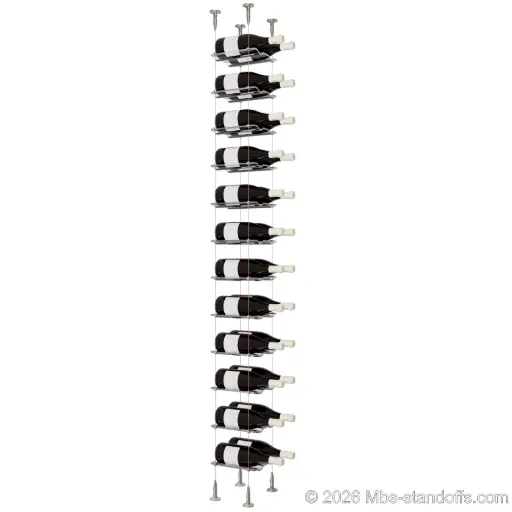 [SCS15SS-CW02-K12] Viognier - Condrieu Collection Bottle Display Cable Cradle Kit, 24-Bottle (2x12) Capacity, Floating Cable System, 2-Bottle Wave Acrylic Cradle, Cable: 1/16″ Diameter, 13′-1″ Length with Satin Brushed Hanger