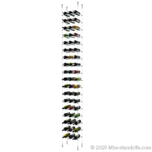 [SCS15SS-CW03-K18] Viognier - Condrieu Collection Bottle Display Cable Cradle Kit, 54-Bottle (3x18) Capacity, Floating Cable System, 3-Bottle Wave Acrylic Cradle, Cable: 1/16″ Diameter, 13′-1″ Length with Satin Brushed Hanger