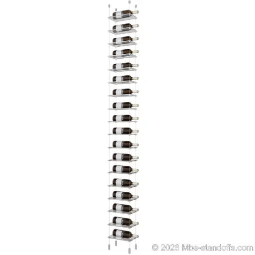 [ACG1904-CF01C-K18] Sauvignon - Pouilly-Fumé Collection Bottle Display Cable Cradle Kit, 18-Bottle Capacity, Floating Cable System, 1-Bottle Flat Acrylic Cradle, Cable: 1/16″ Diameter, 13′-1″ Length with Clear Anodized Hanger