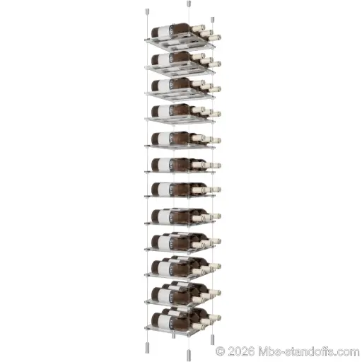 [ACG1904-CF03C-K12] Sauvignon - Pouilly-Fumé Collection Bottle Display Cable Cradle Kit, 36-Bottle (3x12) Capacity, Floating Cable System, 3-Bottle Flat Acrylic Cradle, Cable: 1/16″ Diameter, 13′-1″ Length with Clear Anodized Hanger