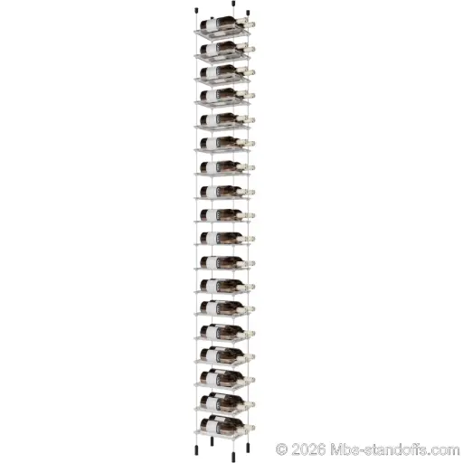 [ACG1904MB-CF02C-K18] Sauvignon - Pouilly-Fumé Collection Bottle Display Cable Cradle Kit, 36-Bottle (2x18) Capacity, Floating Cable System, 2-Bottle Flat Acrylic Cradle, Cable: 1/16″ Diameter, 13′-1″ Length with Matte Black Anodized Hanger