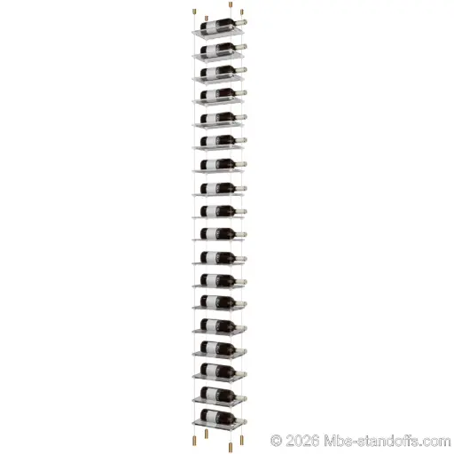 [ACG1904BR-CF01C-K18] Sauvignon - Pouilly-Fumé Collection Bottle Display Cable Cradle Kit, 18-Bottle Capacity, Floating Cable System, 1-Bottle Flat Acrylic Cradle, Cable: 1/16″ Diameter, 13′-1″ Length with Champagne Anodized Hanger