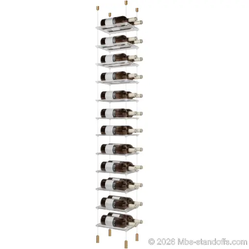 [ACG1904BR-CF02C-K12] Sauvignon - Pouilly-Fumé Collection Bottle Display Cable Cradle Kit, 24-Bottle (2x12) Capacity, Floating Cable System, 2-Bottle Flat Acrylic Cradle, Cable: 1/16″ Diameter, 13′-1″ Length with Champagne Anodized Hanger