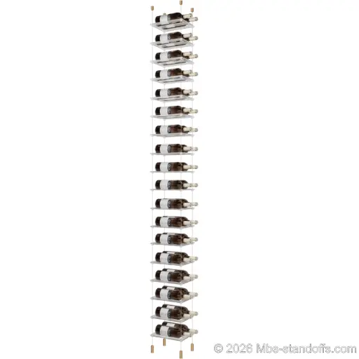[ACG1904BR-CF02C-K18] Sauvignon - Pouilly-Fumé Collection Bottle Display Cable Cradle Kit, 36-Bottle (2x18) Capacity, Floating Cable System, 2-Bottle Flat Acrylic Cradle, Cable: 1/16″ Diameter, 13′-1″ Length with Champagne Anodized Hanger