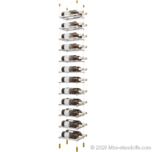 [ACG1904G-CF02C-K12] Sauvignon - Pouilly-Fumé Collection Bottle Display Cable Cradle Kit, 24-Bottle (2x12) Capacity, Floating Cable System, 2-Bottle Flat Acrylic Cradle, Cable: 1/16″ Diameter, 13′-1″ Length with Gold Anodized Hanger