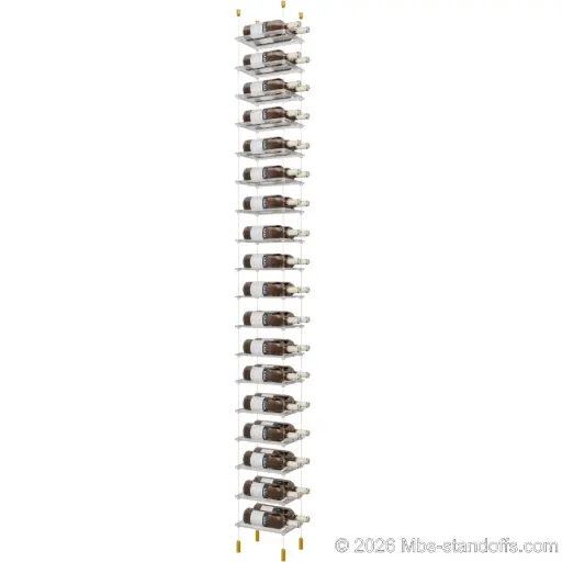 [ACG1904G-CF02C-K18] Sauvignon - Pouilly-Fumé Collection Bottle Display Cable Cradle Kit, 36-Bottle (2x18) Capacity, Floating Cable System, 2-Bottle Flat Acrylic Cradle, Cable: 1/16″ Diameter, 13′-1″ Length with Gold Anodized Hanger