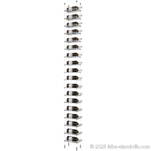 [SCG1904-CF01C-K18] Sauvignon - Pouilly-Fumé Collection Bottle Display Cable Cradle Kit, 18-Bottle Capacity, Floating Cable System, 1-Bottle Flat Acrylic Cradle, Cable: 1/16″ Diameter, 13′-1″ Length with Satin Brushed Hanger