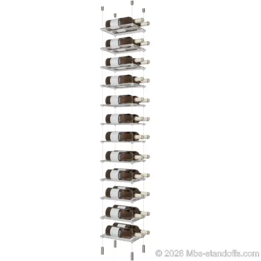 [SCG1904-CF02C-K12] Sauvignon - Pouilly-Fumé Collection Bottle Display Cable Cradle Kit, 24-Bottle (2x12) Capacity, Floating Cable System, 2-Bottle Flat Acrylic Cradle, Cable: 1/16″ Diameter, 13′-1″ Length with Satin Brushed Hanger