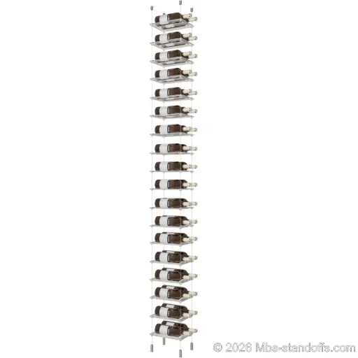 [SCG1904-CF02C-K18] Sauvignon - Pouilly-Fumé Collection Bottle Display Cable Cradle Kit, 36-Bottle (2x18) Capacity, Floating Cable System, 2-Bottle Flat Acrylic Cradle, Cable: 1/16″ Diameter, 13′-1″ Length with Satin Brushed Hanger