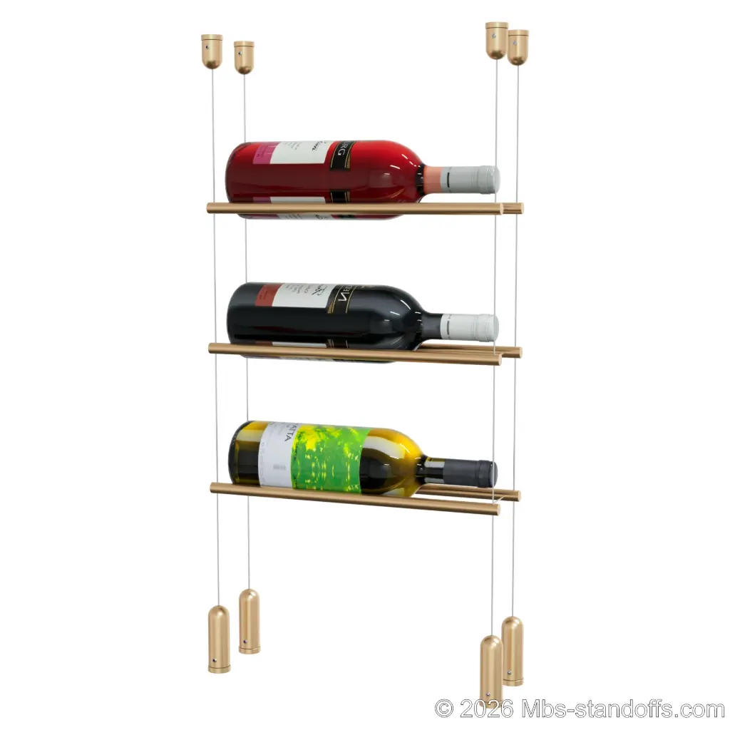 Alsace / Riesling Wine Display Cable with Horizontal Peg – Holds 1,2 or 3 Bottles