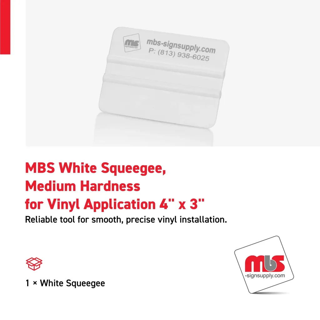 MBS 4'' x 3'' White Squeegee, Medium Hardness for Vinyl Application