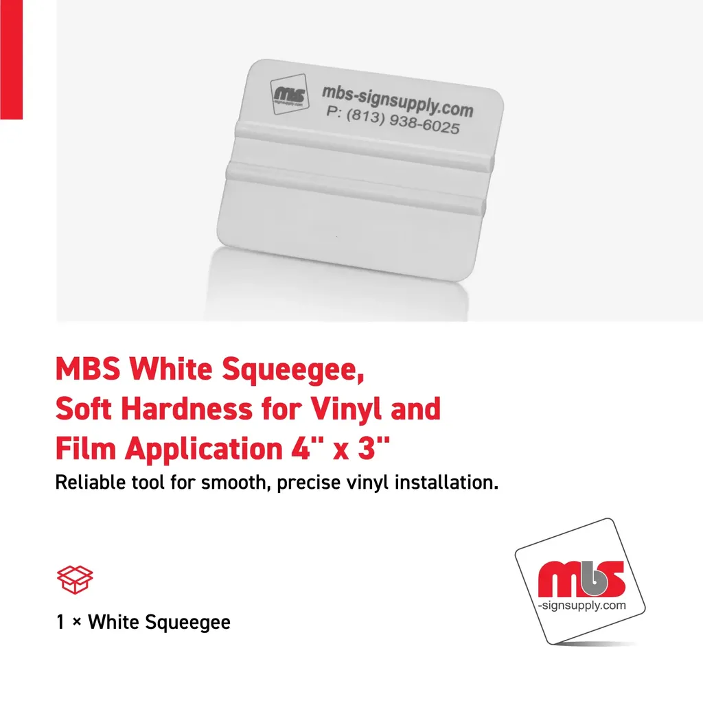 MBS 4" x 3" White Squeegee, Soft Hardness for Vinyl and Film Application