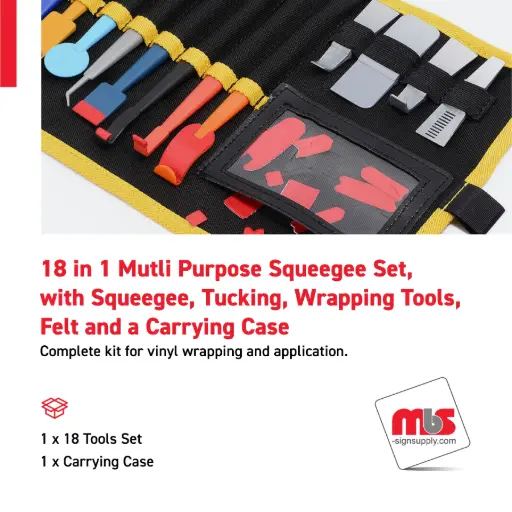 [SQ-0200] 18 in 1 Multi Purpose Squeegee Set, with Squeegee, Tucking, Wrapping Tools, Felt and a Carrying Case
