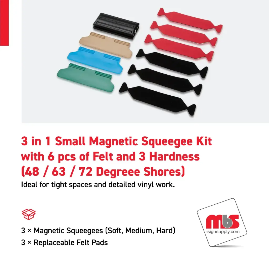 4'' x 1-1/3'', 3 in 1 Small Magnetic Squeegee Kit with 6 pcs of Felt and 3 Hardness (48 / 63 / 72 Degreee Shores)