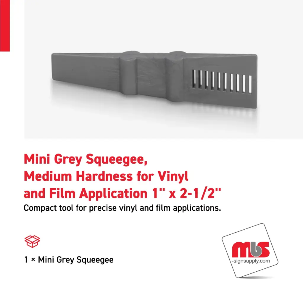 1" x 2-1/2" Mini Grey Squeegee, Medium Hardness for Vinyl and Film Application