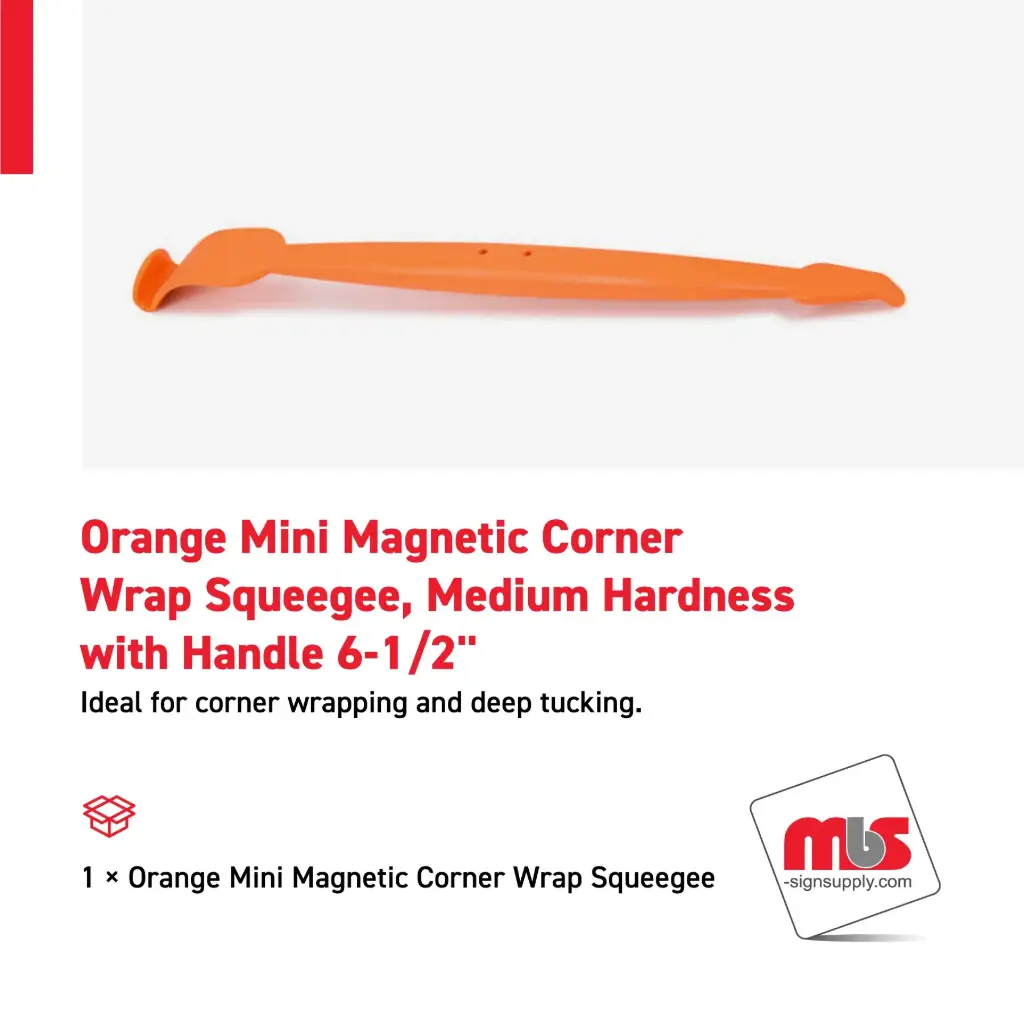 1'' Orange Mini Magnetic Corner Wrap Squeegee, Medium Hardness with 6-1/2'' Handle