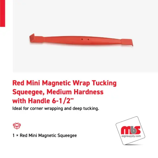 [SQ-0209] 1" Red Mini Magnetic Wrap Tucking Squeegee, Medium Hardness with 6-1/2" Handle