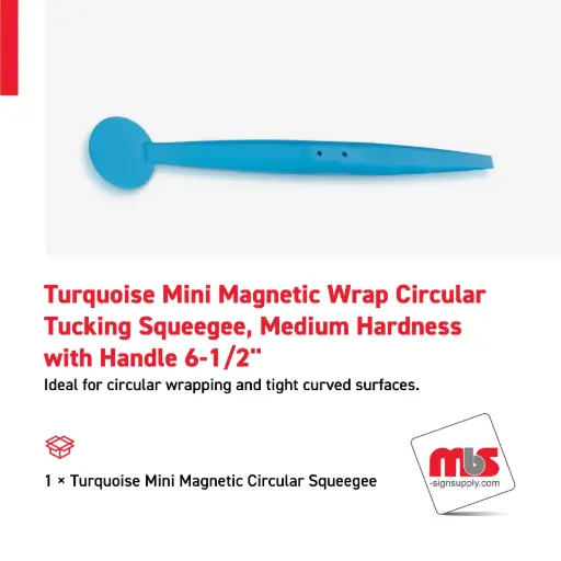 [SQ-0211] 1" Turquoise Mini Magnetic Wrap Circular Tucking Squeegee, Medium Hardness with 6-1/2" Handle