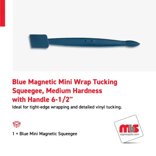 [SQ-0213] 1" Blue Magnetic Mini Wrap Tucking Squeegee, Medium Hardness with 6-1/2" Handle