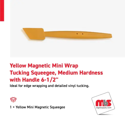 [SQ-0214] 1" Yellow Magnetic Mini Wrap Tucking Squeegee, Medium Hardness with 6-1/2" Handle