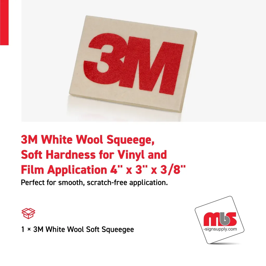 3M 4" x 3" x 3/8" White Wool Squeege, Soft Hardness for Vinyl and Film Application