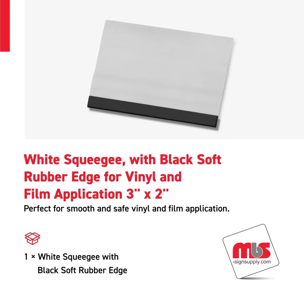 3" x 2" White Squeegee, with Black Soft Rubber Edge for Vinyl and Film Application