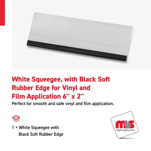 [SQ-0305] 6'' x 2'' White Squeegee, with Black Soft Rubber Edge for Vinyl and Film Application