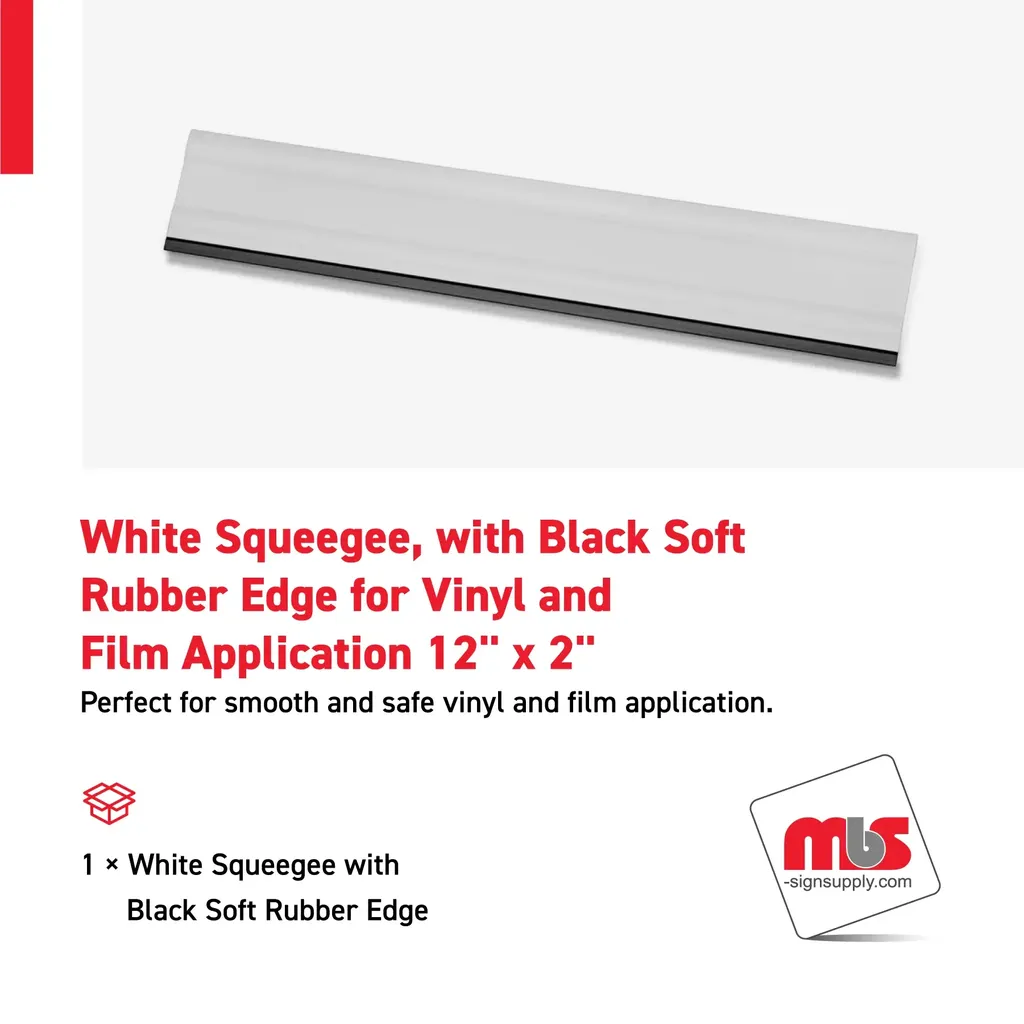 12" x 2" White Squeegee, with Black Soft Rubber Edge for Vinyl and Film Application