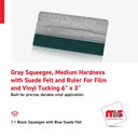 6'' x 3'' Gray Squeegee, Medium Hardness with Suede Felt and Ruler For Film and Vinyl Tucking