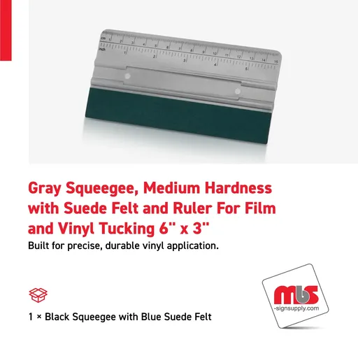 [SQ-0307] 6'' x 3'' Gray Squeegee, Medium Hardness with Suede Felt and Ruler For Film and Vinyl Tucking