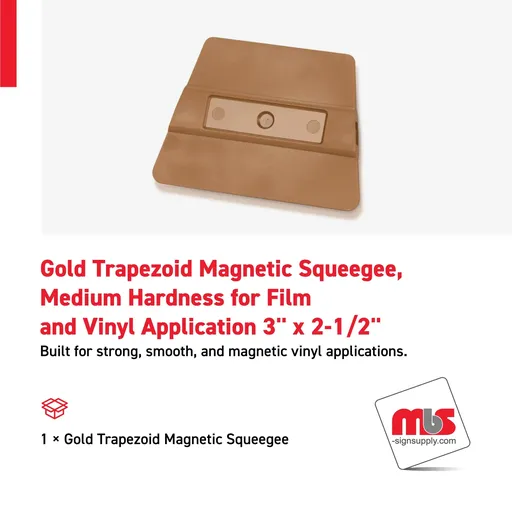 [SQ-0403] 3'' x 2-1/2'' Gold Trapezoid Magnetic Squeegee, Medium Hardness for Film and Vinyl Application