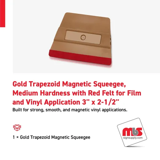 [SQ-0404] 3" x 2-1/2" Gold Trapezoid Magnetic Squeegee, Medium Hardness with Red Felt for Film and Vinyl Application
