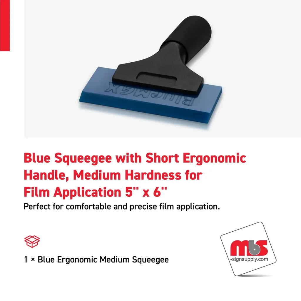 5'' x 6'' Blue Squeegee with Short Ergonomic Handle, Medium Hardness for Film Application
