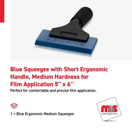 [SQ-0601] 5" x 6" Blue Squeegee with Short Ergonomic Handle, Medium Hardness for Film Application