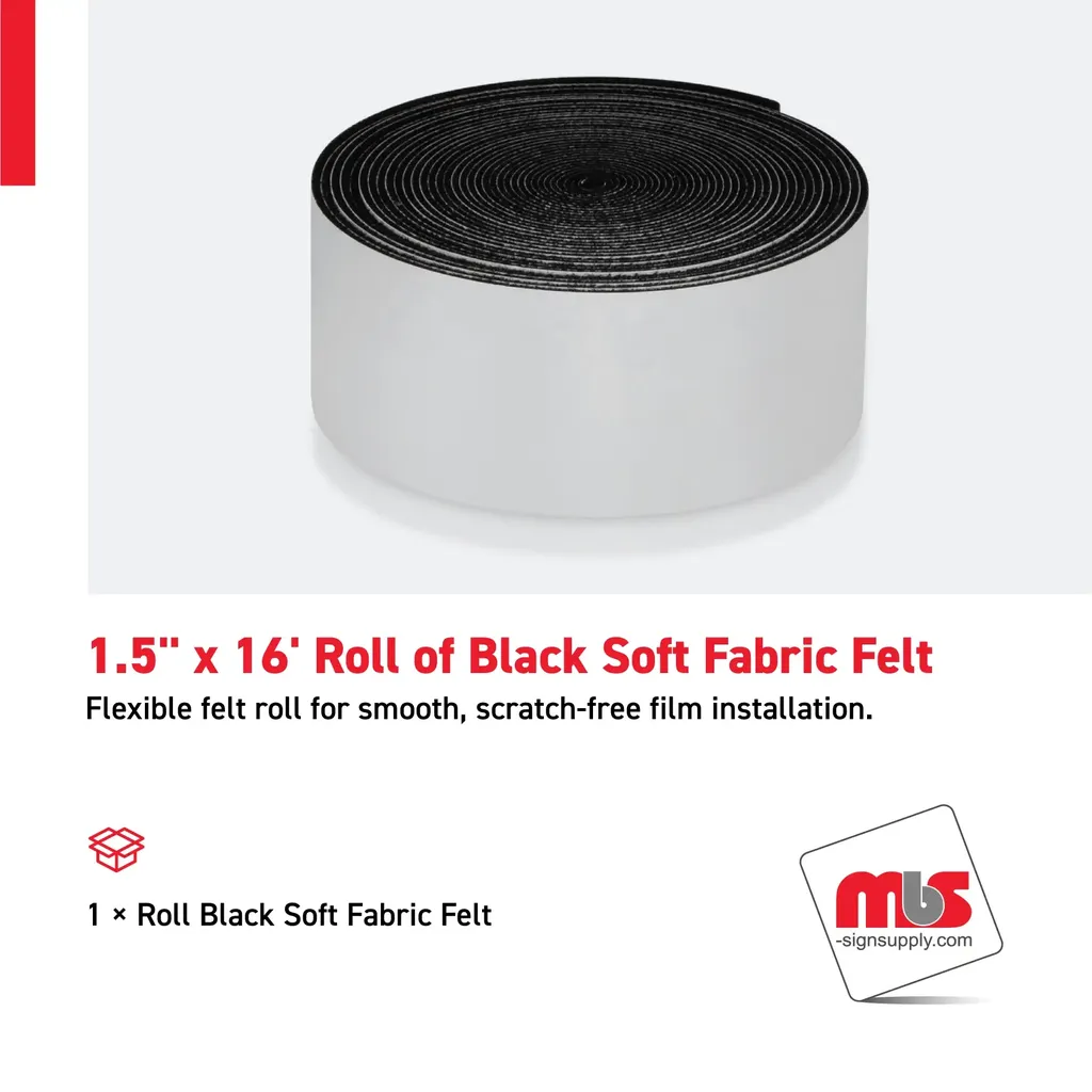 1.5" x 16' Roll of Black Soft Fabric Felt