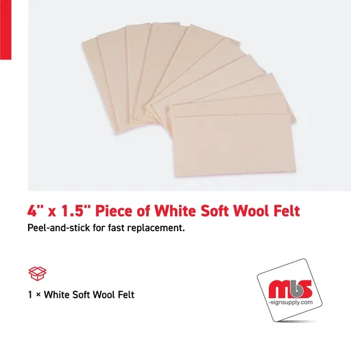 [SQ-0802] 4" x 1.5" Piece of White Soft Wool Felt