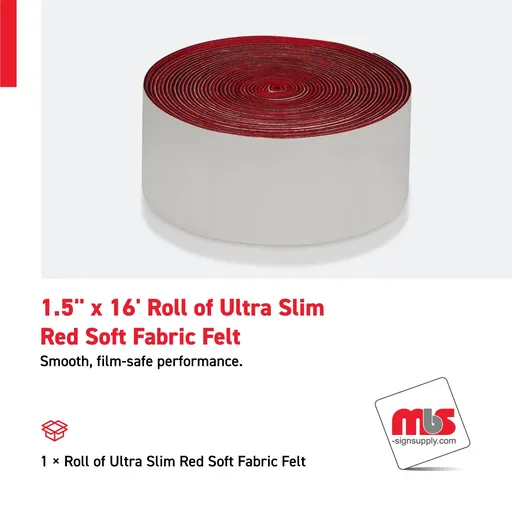 [SQ-0804] 1.5" x 16' Roll of Ultra Slim Red Soft Fabric Felt