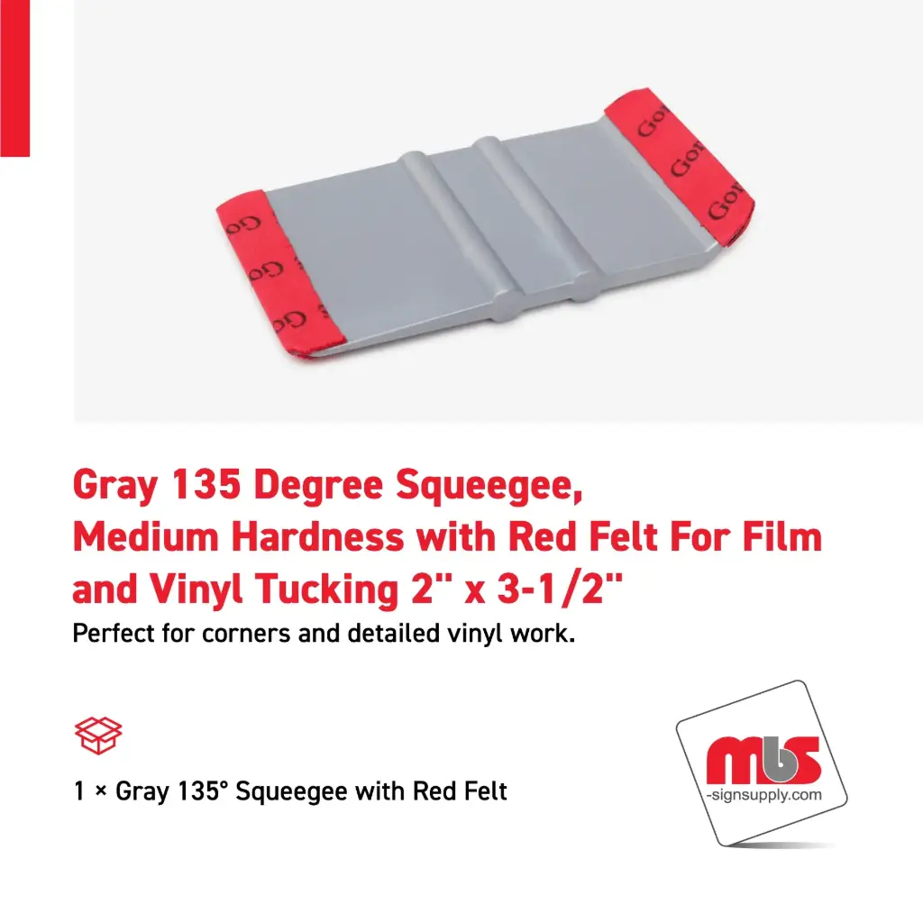 2'' x 3-1/2'' Gray 135 Degree Squeegee, Medium Hardness with Red Felt For Film and Vinyl Tucking