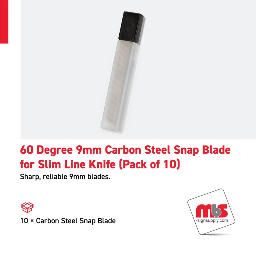 60 Degree 9mm Carbon Steel Snap Blade for Slim Line Knife (Pack of 10)